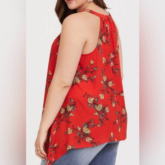 Torrid top, size 0 (12), high neck tank, orange floral - Picture 7 of 9